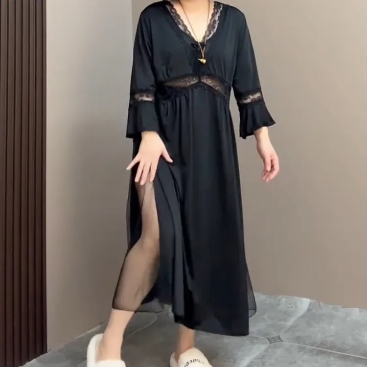 欧货新款时尚性感软蕾丝拼接显瘦睡裙