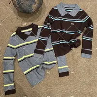 【格子家】气质翻领厚款条纹上衣B569