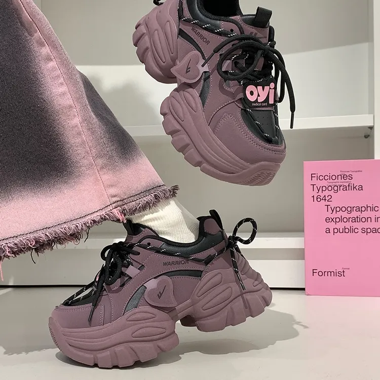回力紫色老爹鞋女2025新款厚底增高鞋子小个子显高百搭休闲鞋秋季
