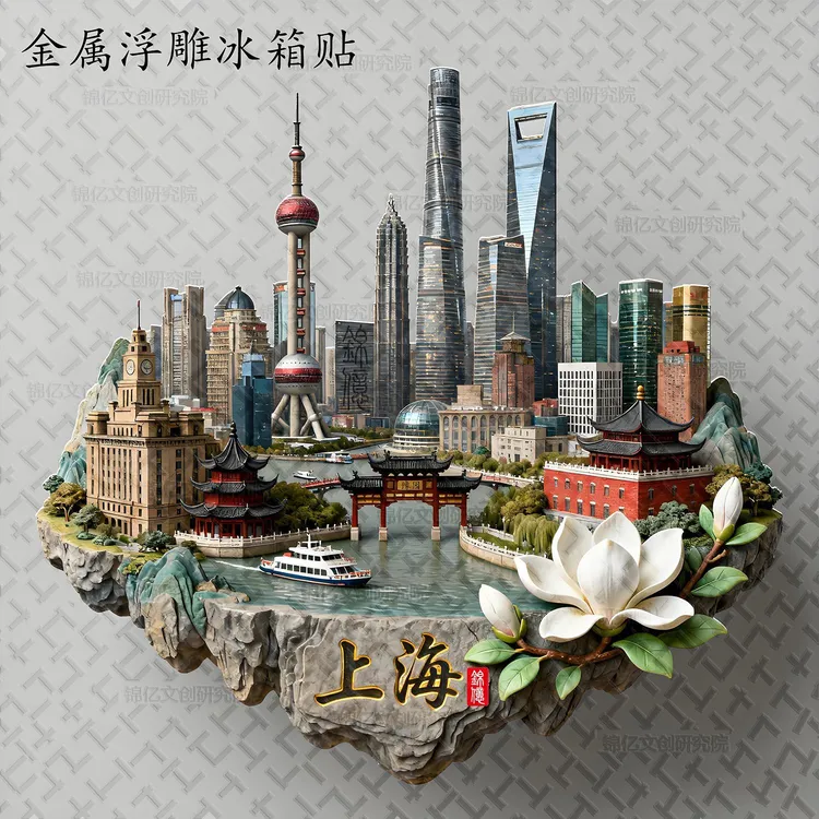 上海金属冰箱贴立体浮雕东方明珠旅游景点纪念品外滩伴手礼品豫园
