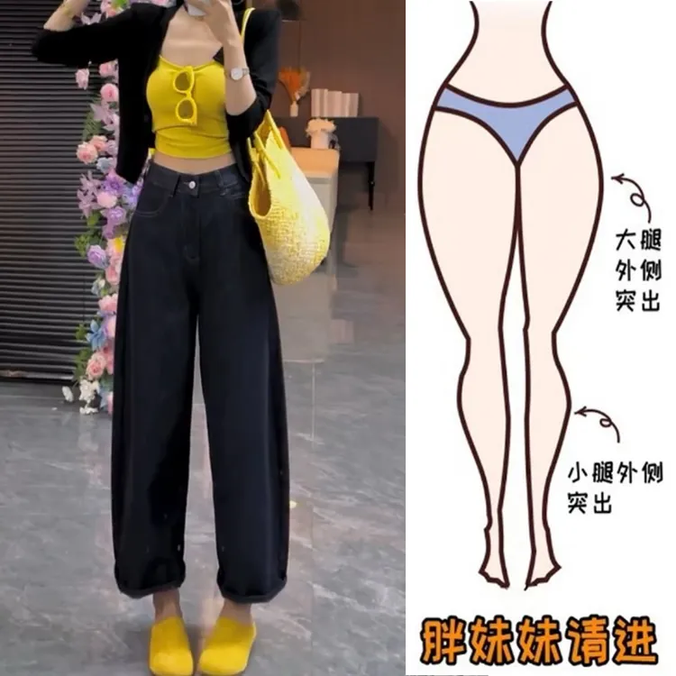 Aimeerosa/艾洛莎夏季新款时尚简约九分牛仔裤宽松显瘦阔腿气球裤