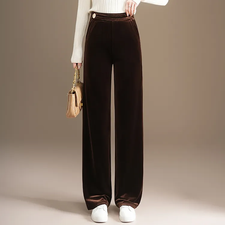 窄版金丝绒阔腿裤女春秋2025新款高腰显瘦高个子直筒长裤丝绒裤子