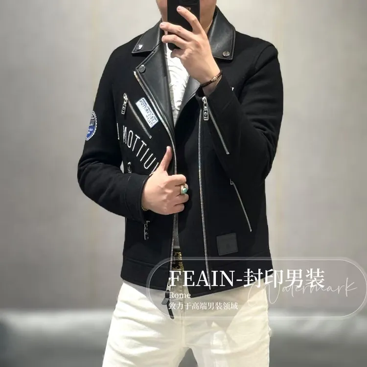 【真皮羊毛鹅绒】高额真皮拼接羊毛混纺鹅绒机车夹克66521