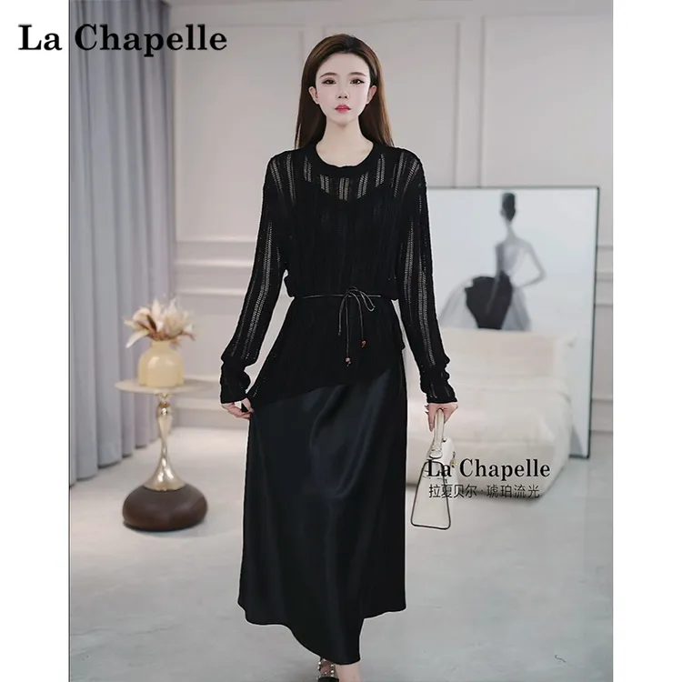 【拉夏贝尔】法式气质设计感高腰时尚修身显瘦长袖两件套女