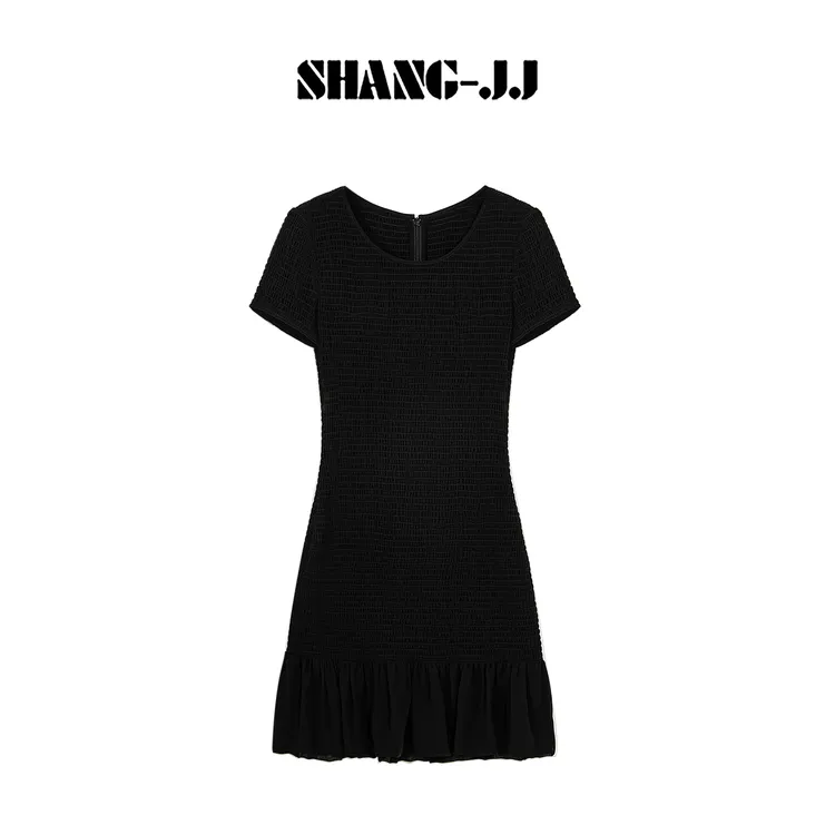 SHANG-JJ【小黑裙】25ss新款优雅气质拼接荷叶时尚连衣裙q134217p