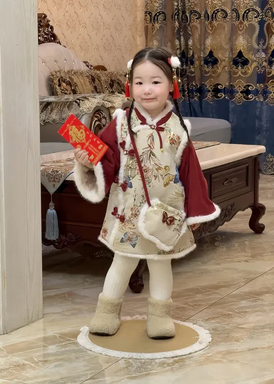 女童拜年服2025新款女童连衣裙冬季国风拜年服儿童洋气冬装裙子