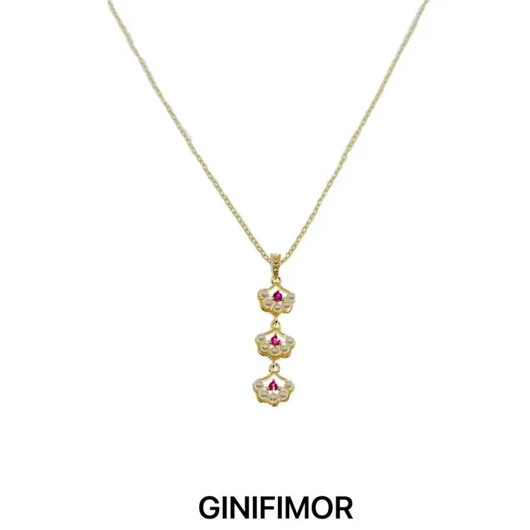 GINIFIMOR 铜合金项链 a813 芭蕾舞泡泡裙项链粉色花瓣百搭锁骨链