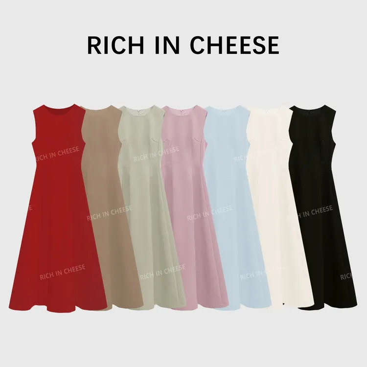 舒胡蕾 生日长裙【无袖版】夏季薄料西装裙显瘦气质长款纯色连衣裙