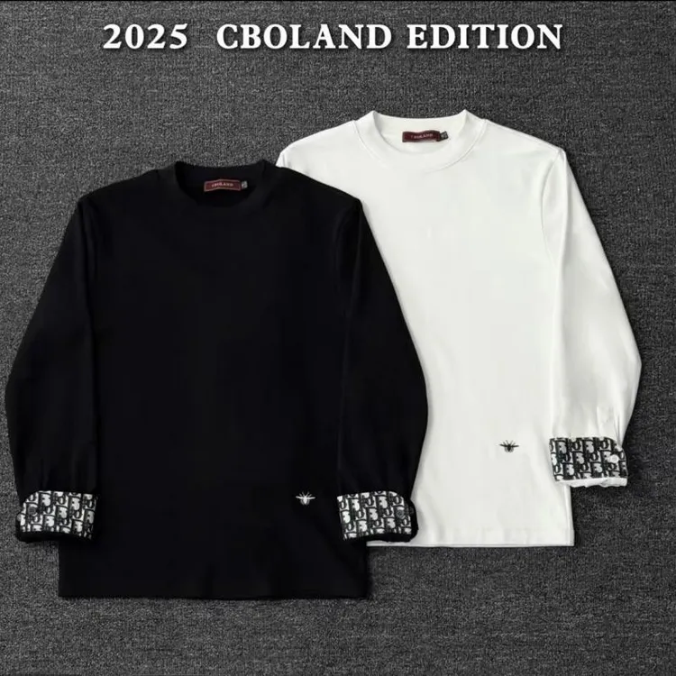 2025秋冬男士新款时尚百搭小标刺绣潮流圆领休闲长袖男装