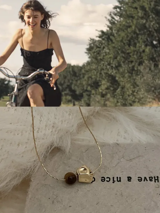 铜合金大理石项链 美拉德风复古液态金属虎眼石项链