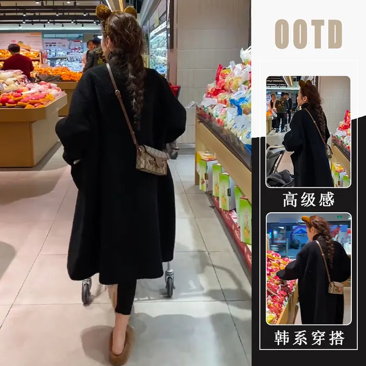 赫本风高级感黑色毛呢外套女装冬季新款潮流小个子中长款保暖大衣