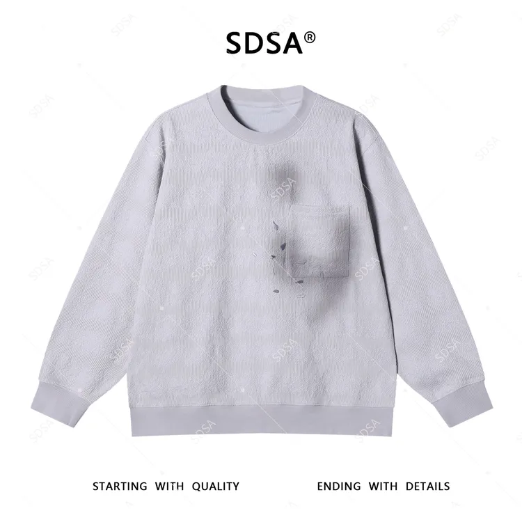 SDSA男士2025新款轻奢痞帅男装撞色刺绣口袋圆领卫衣百搭时尚上衣