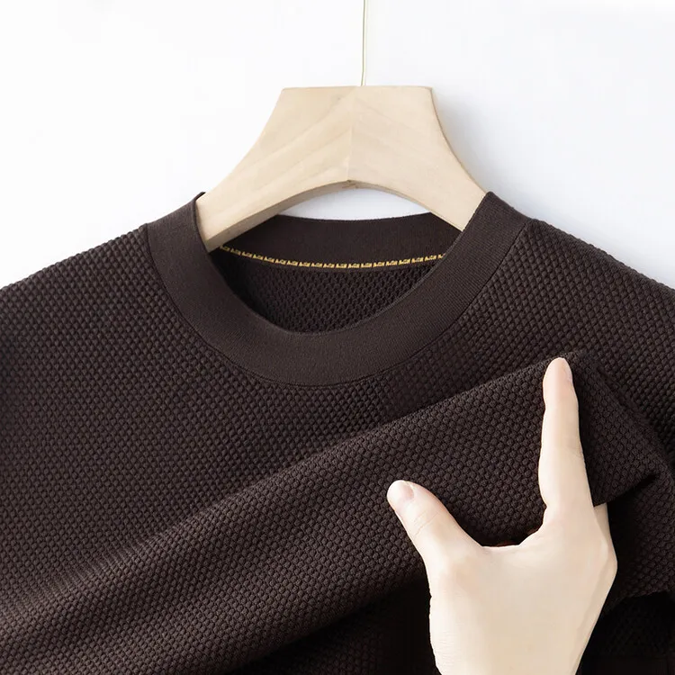 2025年春夏新款菠萝针纯色圆领短袖T恤男士休闲百搭打底针织