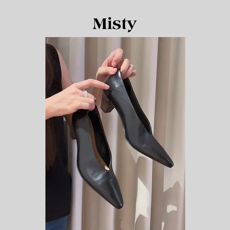 Misty雾屿女鞋|34-40|5cm|2025秋季爆款百搭粗跟亮面尖头单鞋