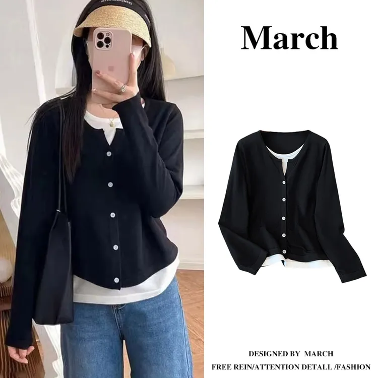 大码假两件撞色长袖t恤女2025春季新款胖mm遮肉显瘦减龄上衣5027 