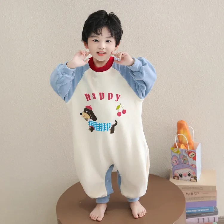 男童睡衣2025新款秋冬男宝宝法兰绒连体家居服睡袋珊瑚绒保暖休闲