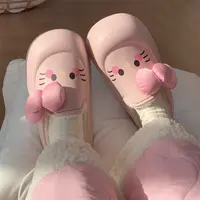细细条 甜美蝴蝶结小猫棉拖鞋女冬网红外穿防滑防水厚底加绒棉鞋
