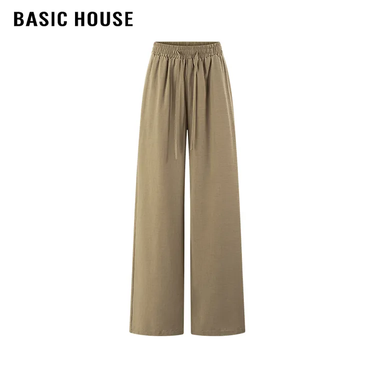 百家好/Basic House松紧抽绳休闲裤女宽松小个子垂感直筒长裤2024
