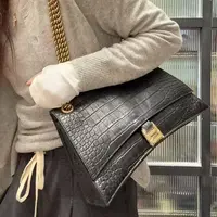 95新 Balenciaga/巴黎世家 【蕾】77 0111 黑金鳄压纹中号单肩包