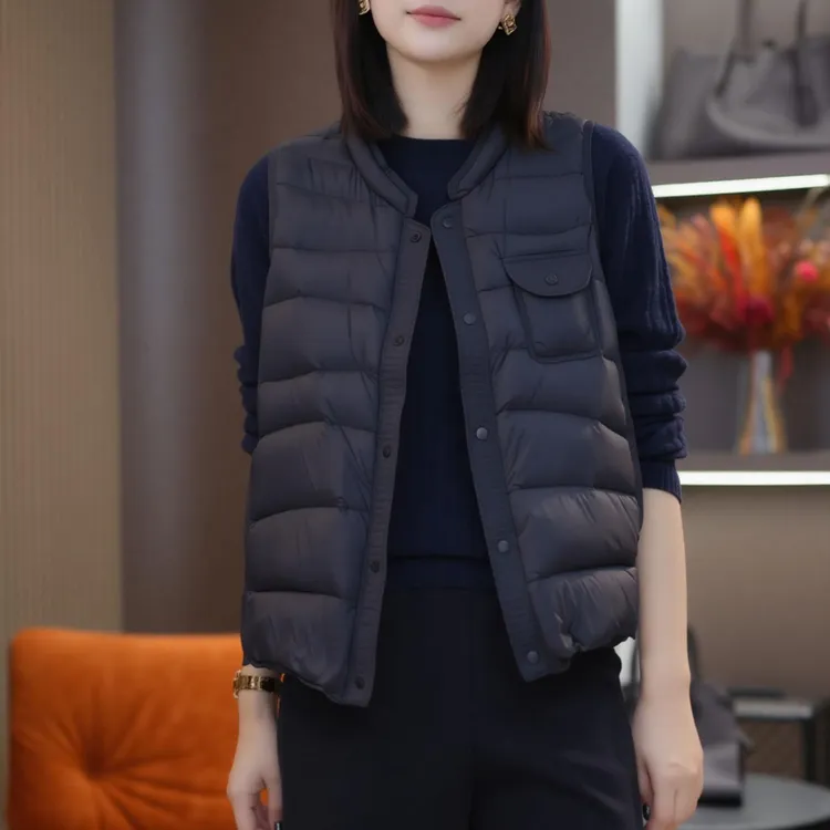 冬季新款简约保暖加厚立领面包服马甲女文艺复古马夹背心百搭外套