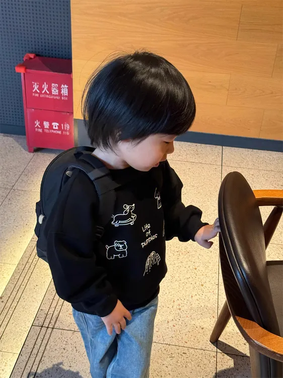 卡通印花圆领女童可爱加绒卫衣儿童百搭男童韩版新款洋气休闲上衣
