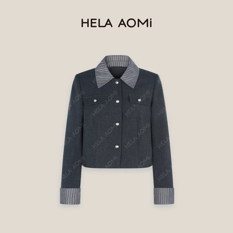 HELA AOMI“知性格调 外套”条纹拼接短款外套小香风上衣CY5AM99514