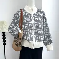 飞飞家~毛巾绣外套！！意法订单~立体织法螺纹收边#针织衫Y9161灰