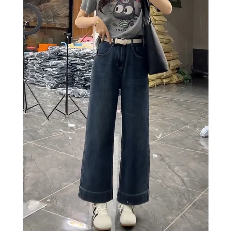 牛仔裤女士2025年春季新款爆款裤子显瘦百搭九分裤高腰宽松阔腿裤