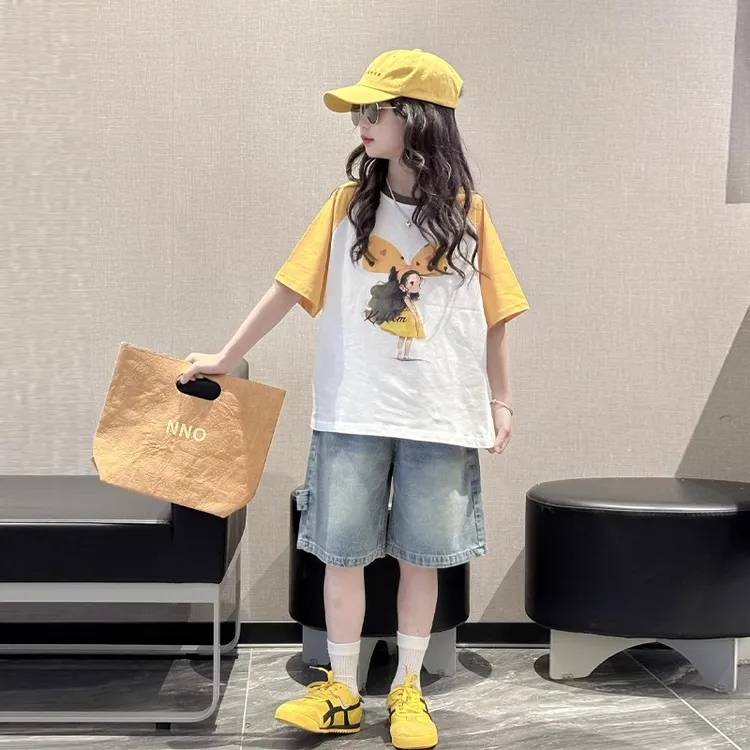 女童夏装短袖t恤2025新款儿童夏季上衣女孩大童洋气时髦洋气半袖