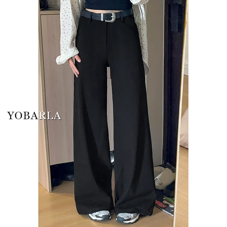 黑色西装休闲阔腿裤女秋季新款大码胖mm宽松显瘦黑色直筒裤裤子女