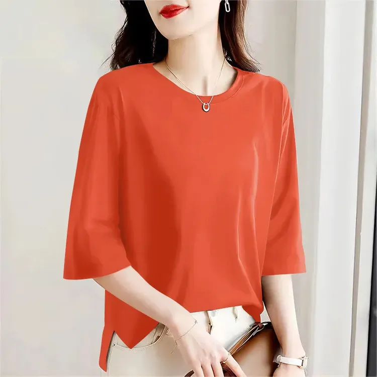 纯棉短袖t恤女2025新款夏大码女装120斤到220斤高端七分袖打底衫