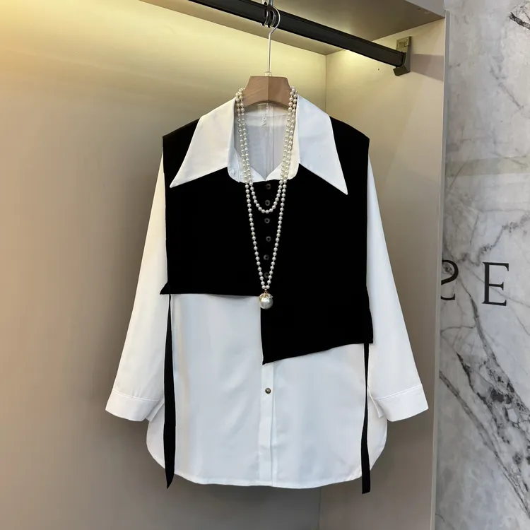 2025秋季款净版翻领衬衫+别致不规则设计感马甲休闲两件套2528