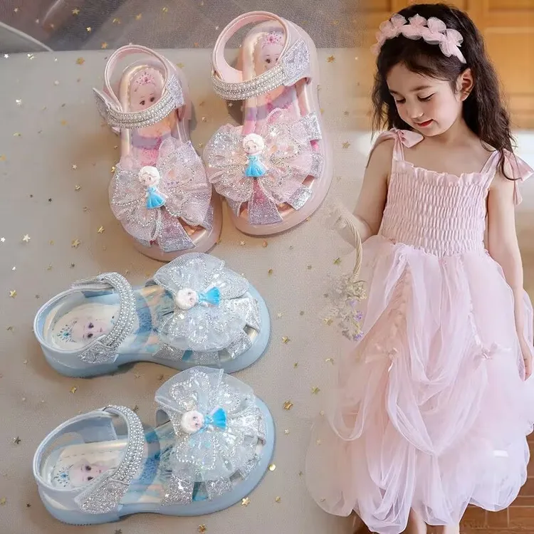 女童包头凉鞋2025夏季宝宝新款女孩软底防滑中小儿童爱莎公主鞋子