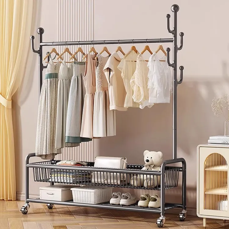 晾衣架落地可移动卧室凉衣架家用阳台挂衣架室内简易衣帽架子