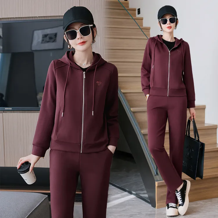 2025春季新款时尚休闲经典字母气质显瘦洋气减龄拉链连帽开衫套装