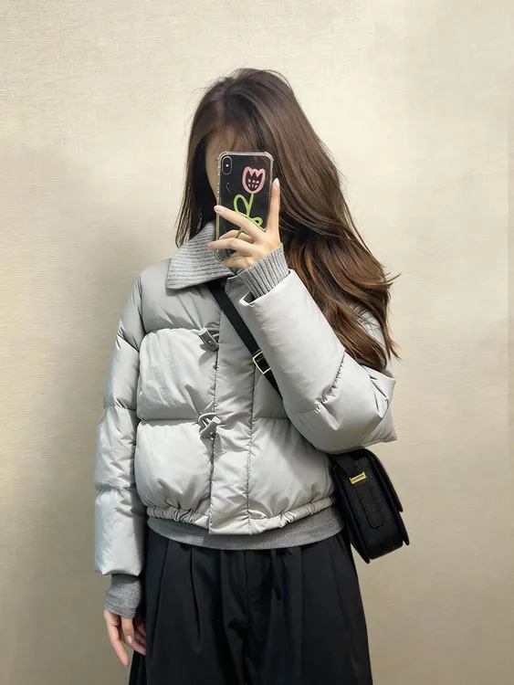 灰蓝针织拼接棉服小香风棉袄2025新款爆款巨好看的冬装外套韩系