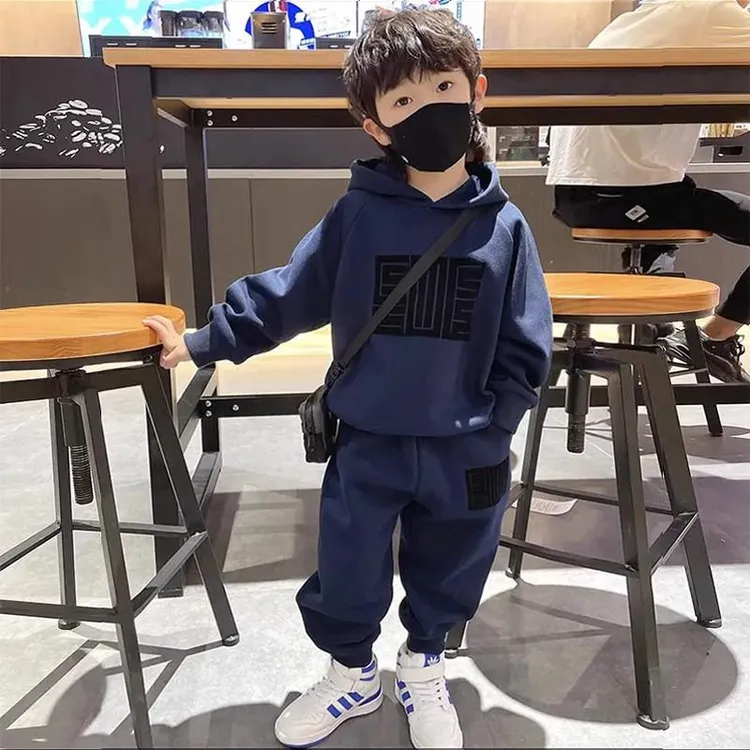 男童连帽套装2025新款炸街秋冬运动一体绒冬装卫衣儿童衣服帅气潮