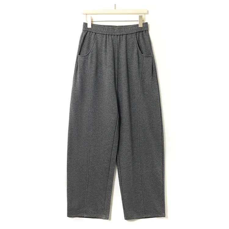 秋冬款桑蚕丝拉绒女裤长裤弯刀裤休闲裤宽松加绒卫裤松紧腰 长98