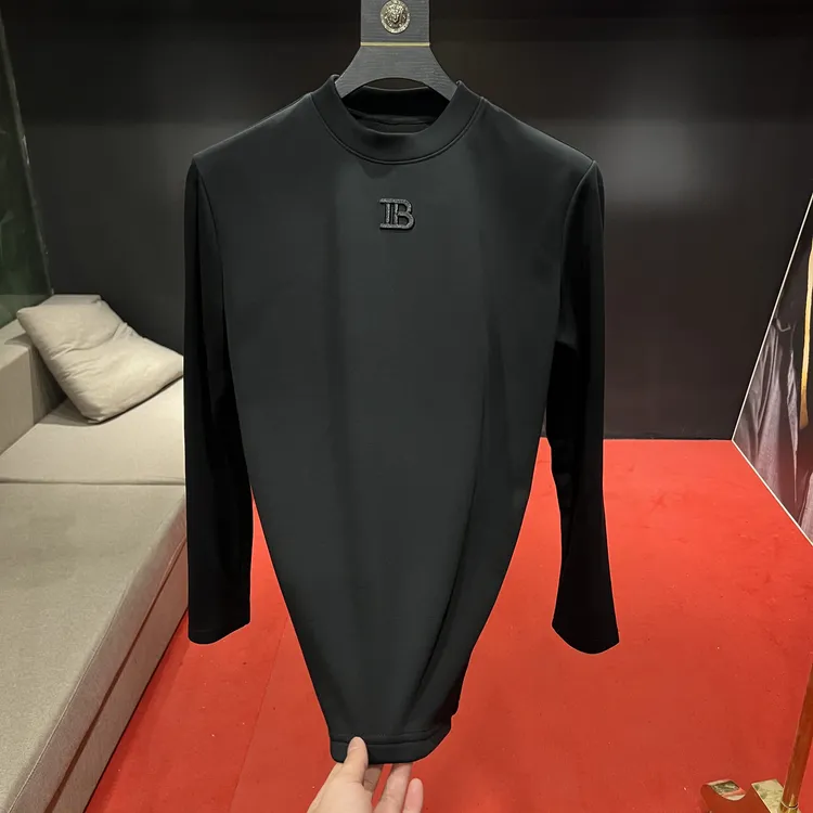 6677男士高品质半高领冬季轻奢时尚小标加绒长袖打底衫