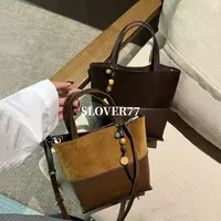 SLover77定制｜高级感复古真皮拼接菜篮子手提斜挎水桶包