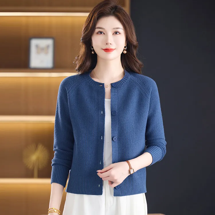 新款宽松显瘦时尚百搭插肩纯色洋气长袖针织衫9380