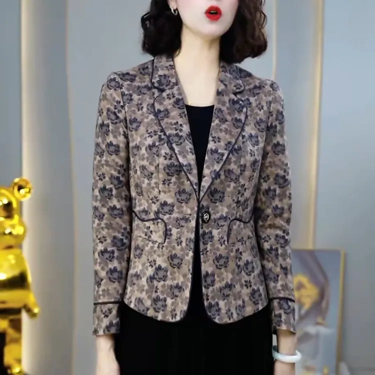 高档印花西装外套2025秋季新款女士优雅气质减龄显瘦百搭西服上衣