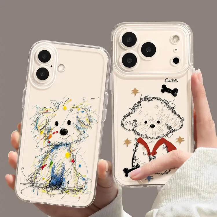 潦草线条小狗适用iphone17Promax华为vivo小米17oppo手机壳透明