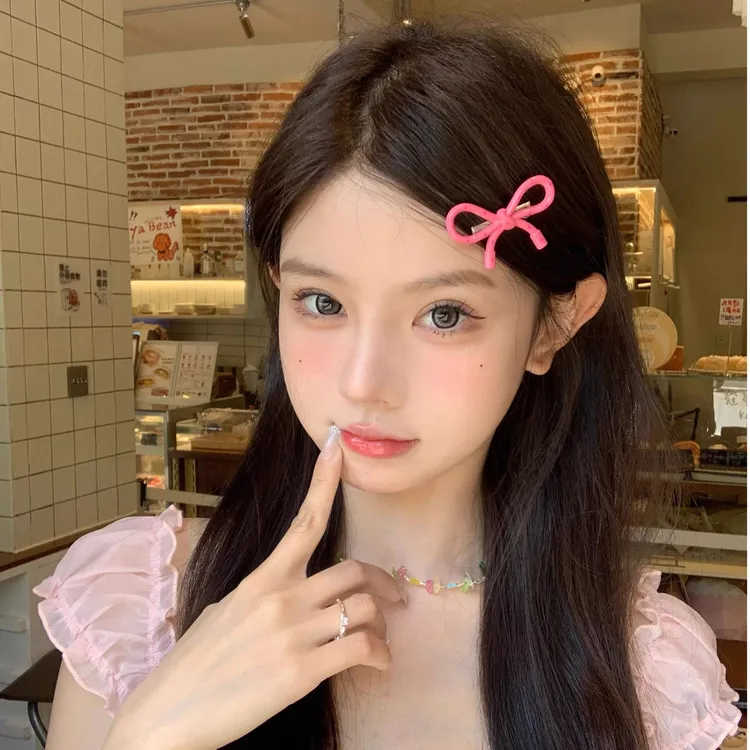 奶油波点韩系甜妹粉色蝴蝶结发夹少女刘海夹边夹发饰百搭可爱头饰