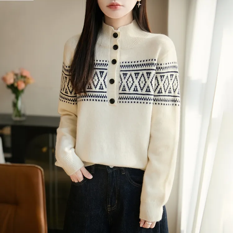 哥弟阿玛施正品复古费尔岛提花长袖针织衫气质半高领羊毛衫上衣冬