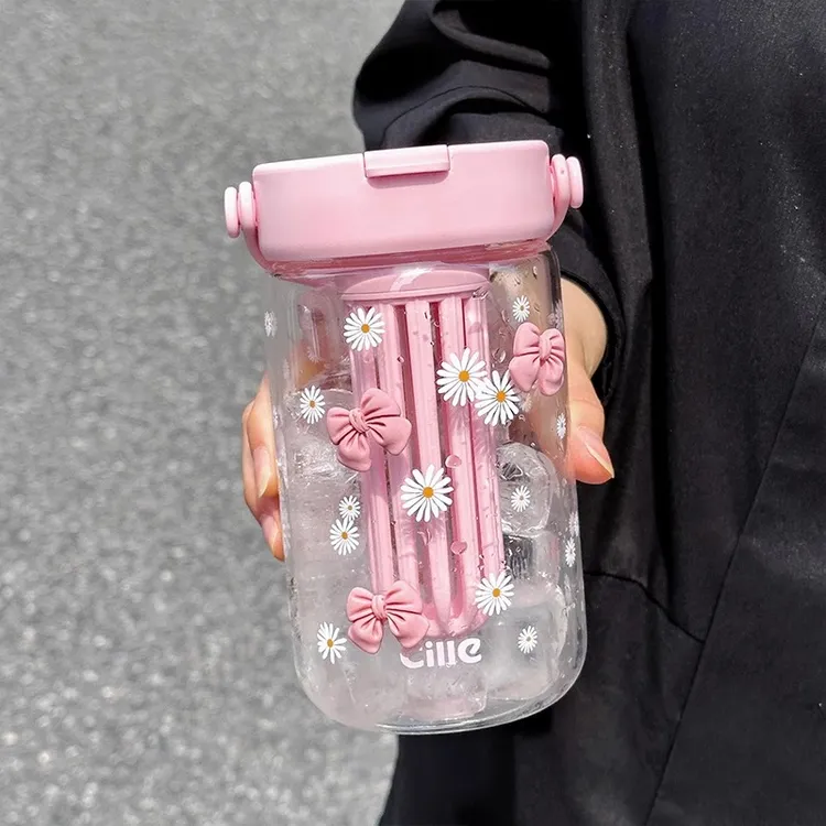 希乐玻璃水杯女高颜值2025新款夏季高硼硅耐高温办公茶水分离杯子