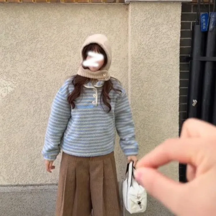 时尚蓝色条纹毛绒卫衣女秋冬新款休闲百搭慵懒风外穿保暖上衣外套