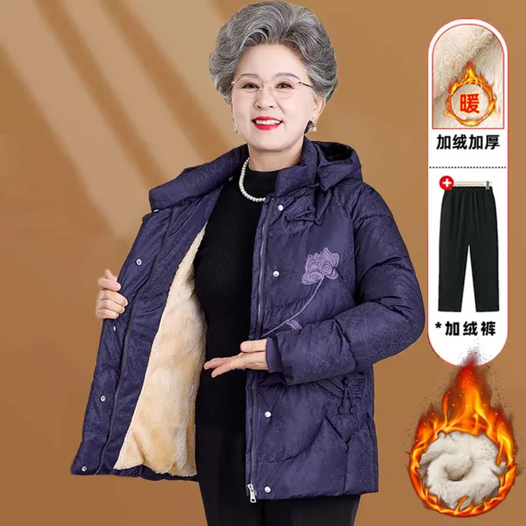 中老年棉服女短款妈妈冬装棉袄加绒加厚70岁老人奶奶太太冬季外套