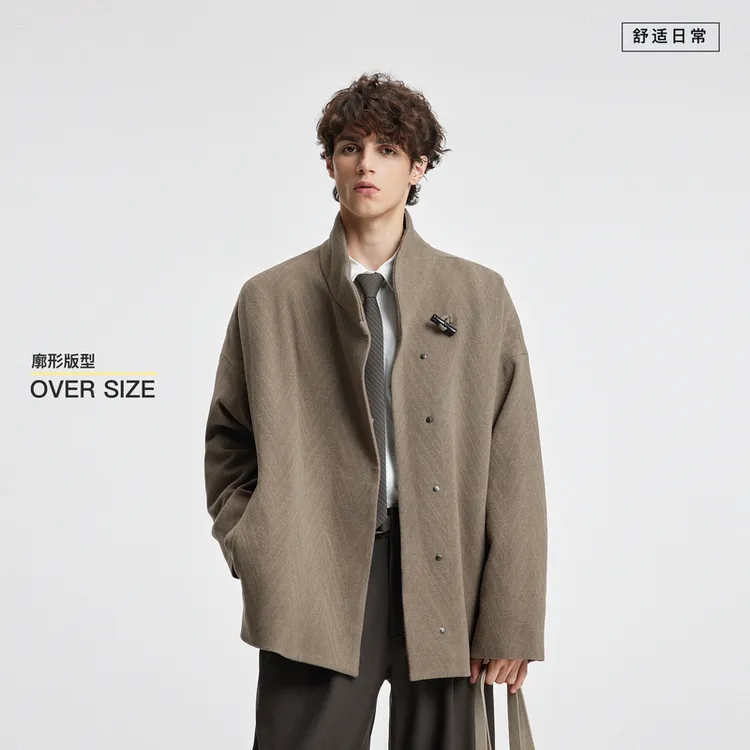 BODYDREAM 含羊毛绗棉外套男2025冬季立领夹克廓形毛呢短款大衣
