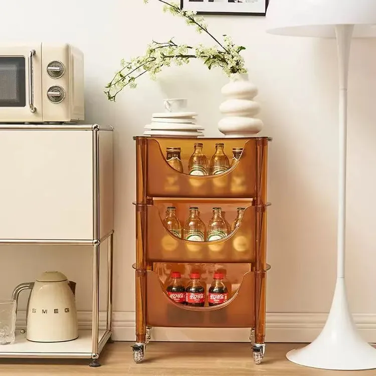 北欧亚克力家用置物架透明多层组合收纳储物柜子透明移动小推车